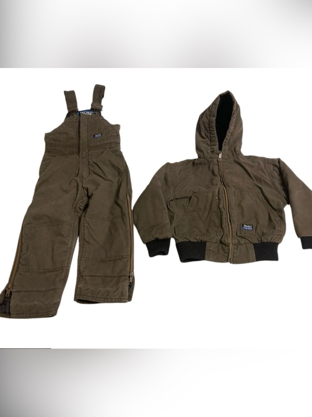 Walls Kids size 4 Wrangler brown Toddler Insulated Bib Overalls & Hooded Jacket